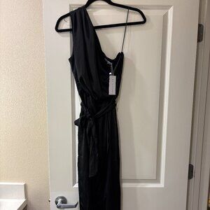 Baltic Born Celia One Shoulder Midi Dress in Black, Large, Silk